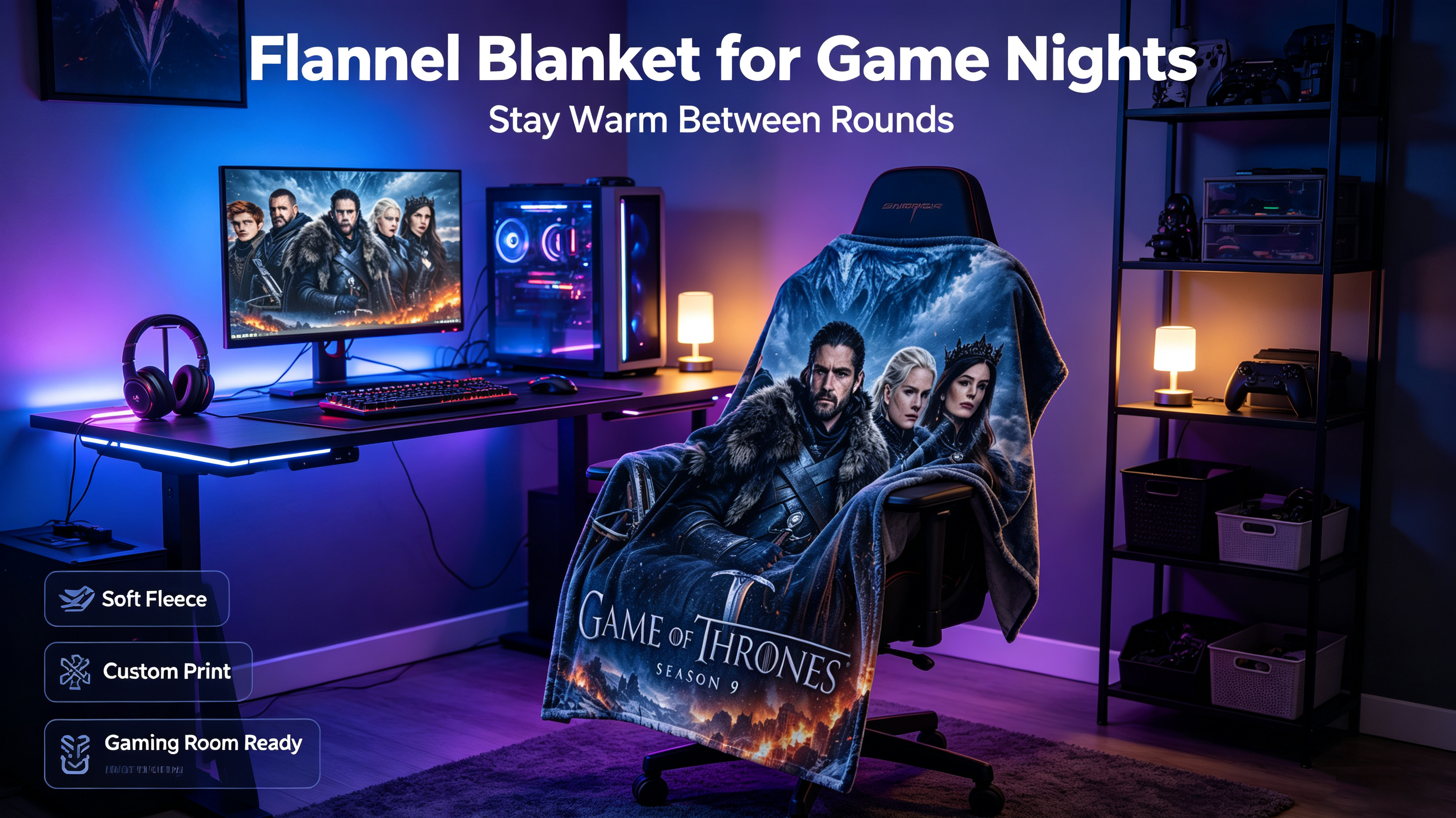 Custom Face Blanket Game of Thrones Season 9 Flannel Blanket for Fans and Collectors – Perfect Gift or Giveaway for TV Show Enthusiasts