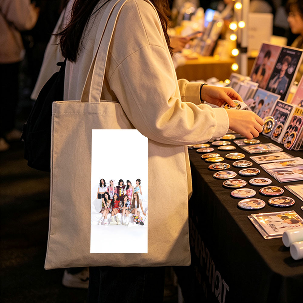 K-pop Girl Group in Casual Outfits Posed on White Background - Canvas tote bags