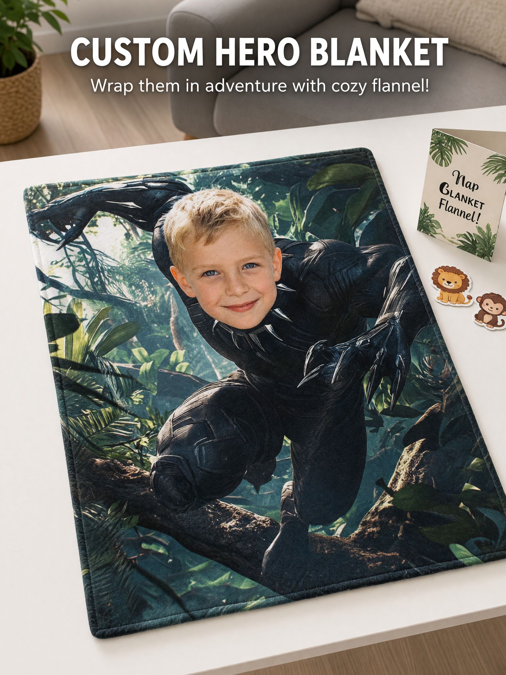 Personalized Superhero Face Blanket Custom Photo Flannel Fleece Throw Skin Friendly Anti Pilling Cozy Birthday Gift