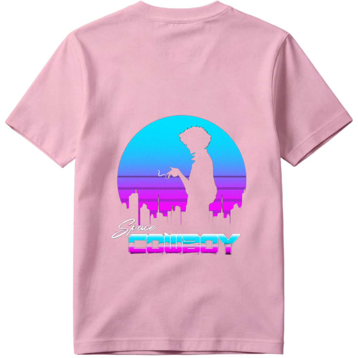 Space Cowboy - Silhouette of a Man Against a Neon Cityscape - Tee
