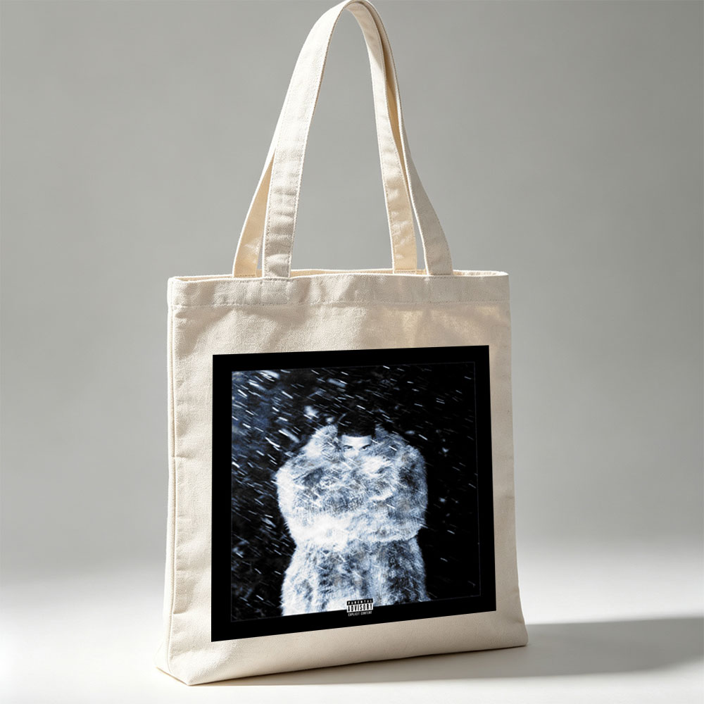 The Weeknd in Snowstorm - Artist Wrapped in Fur Coat Amid Heavy Snowfall - Canvas tote bags