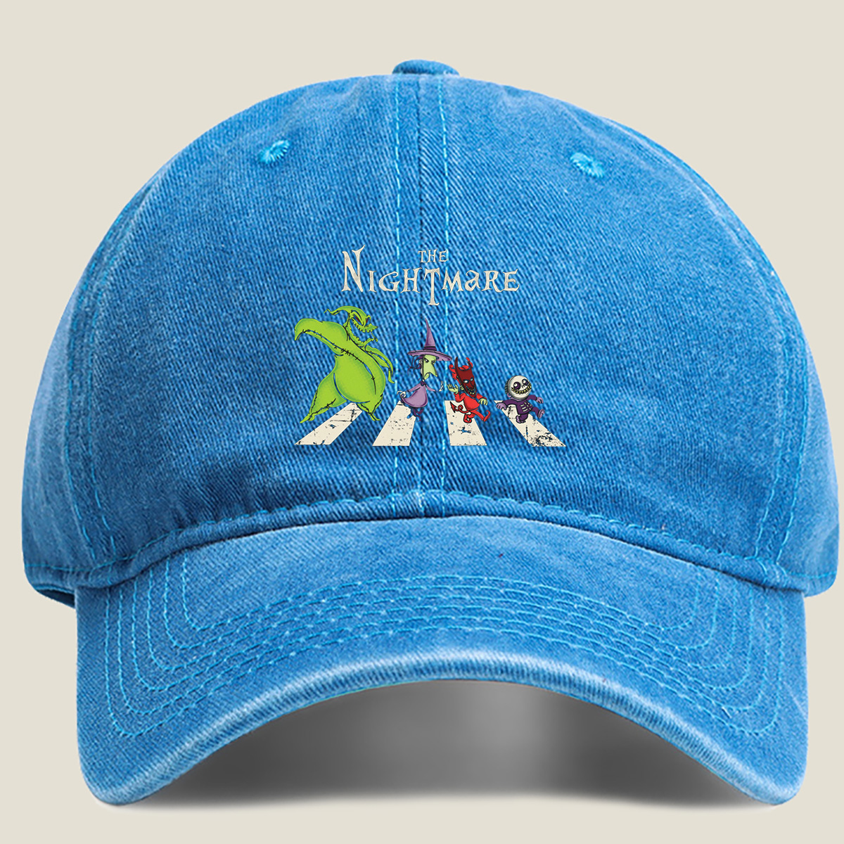 The Nightmare: Oogie Boogie, Witch, Devil, and Jack Skellington Crossing - Washed Denim - Baseball Cap
