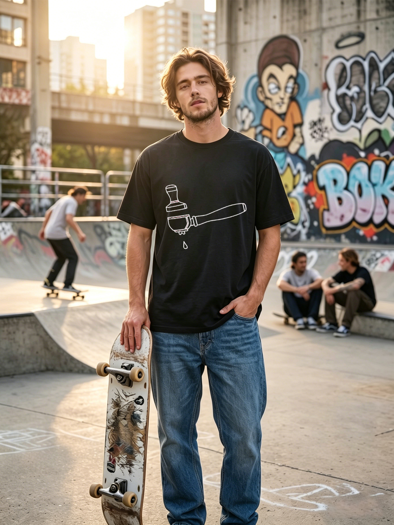Men's Printed T-Shirt Coffee Tamper Design with Drip Graphic Casual Round Neck Summer Lightweight Breathable Short Sleeve Tee for Coffee Lovers Baristas and Daily Wear