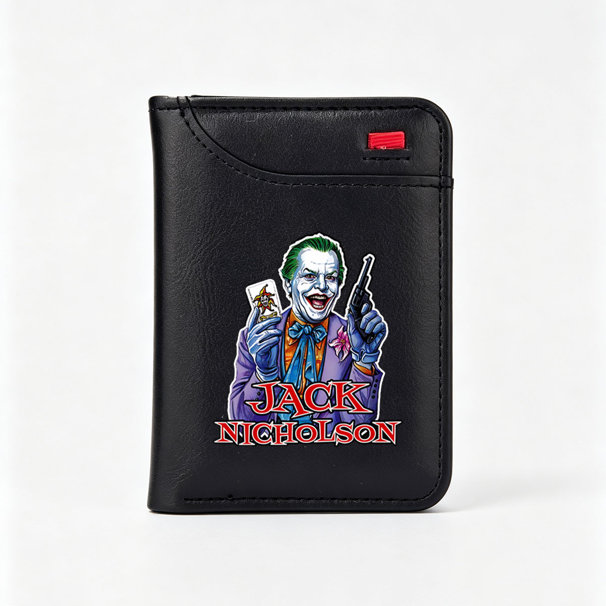 Jack Nicholson as The Joker: Iconic Villain with Card and Gun - Vertical Style Wallet