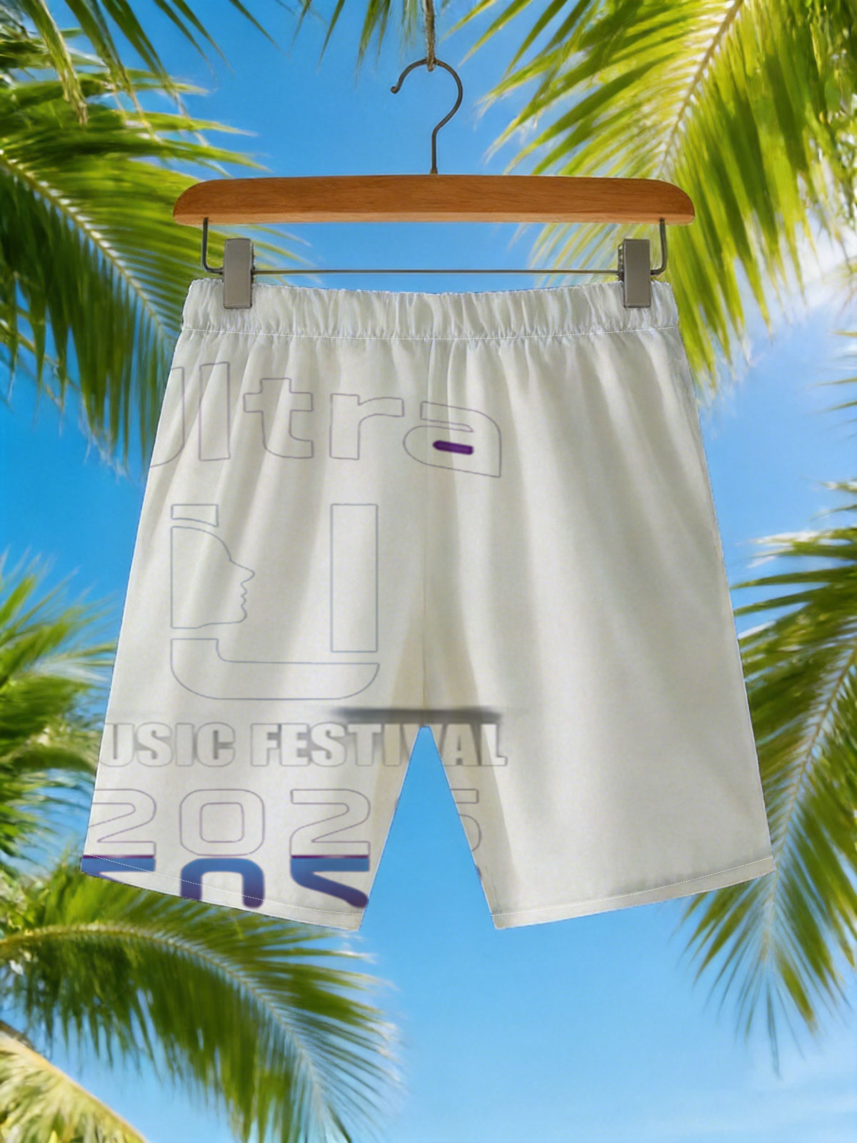 Ultra Music Festival 2026 Logo Featuring Iconic U Design and Reflective Text -  Beach shorts