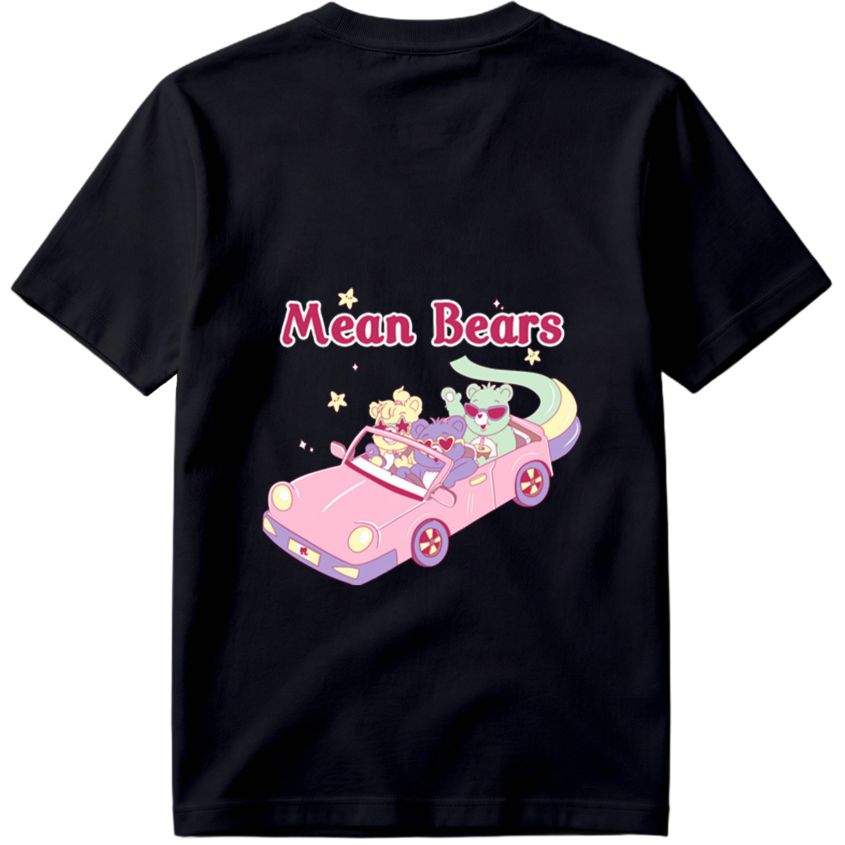 Mean Bears in a Pink Car with Three Cute Characters - Tee