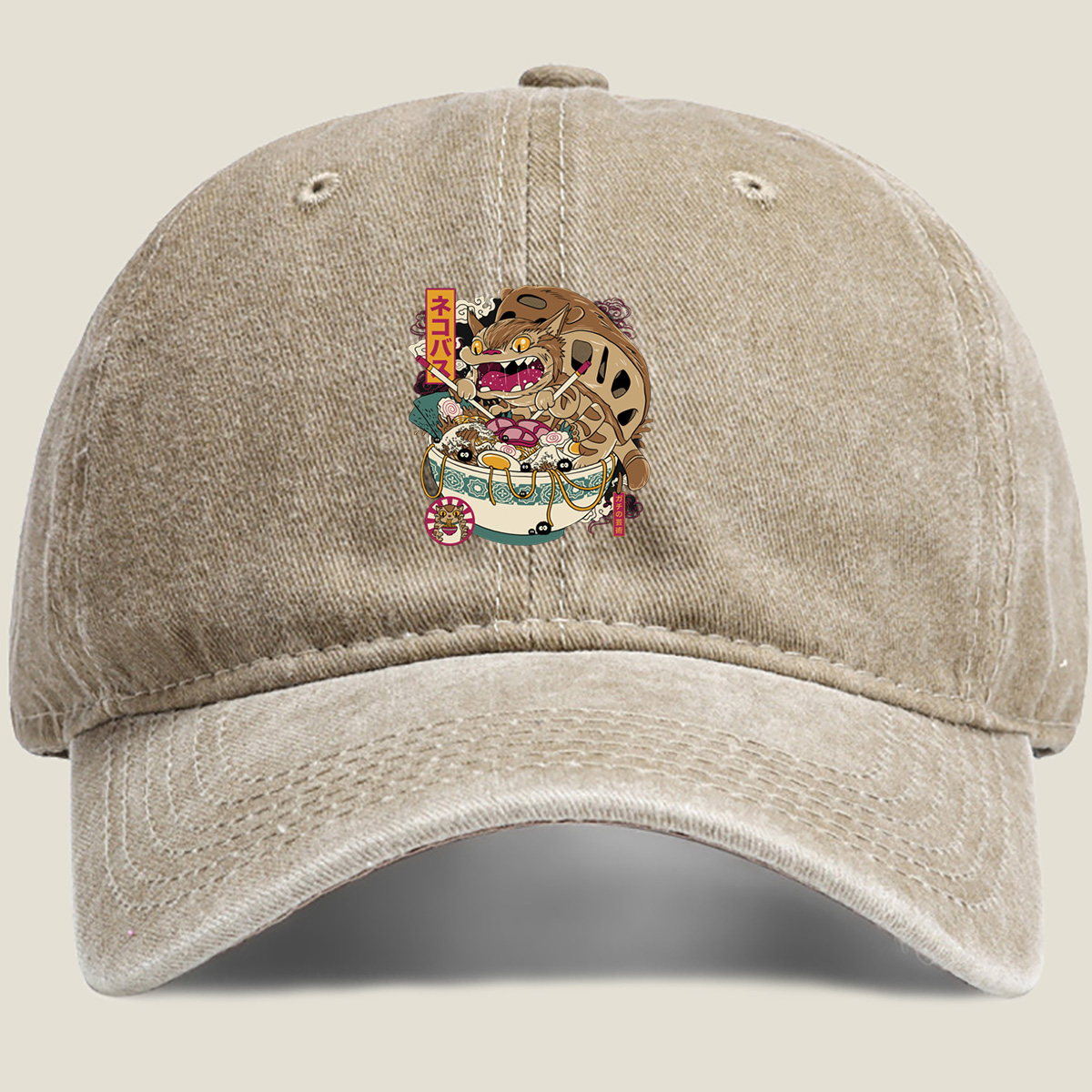 Neko Basu Ramen Cat Art - Washed Denim - Baseball Cap