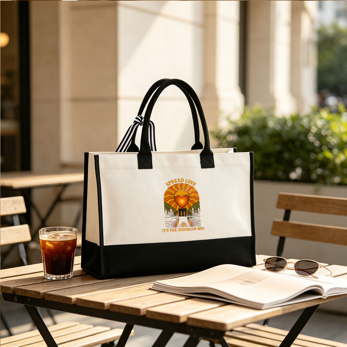 Spread Love: It's the Brooklyn Way - Canvas patchwork gift tote bag