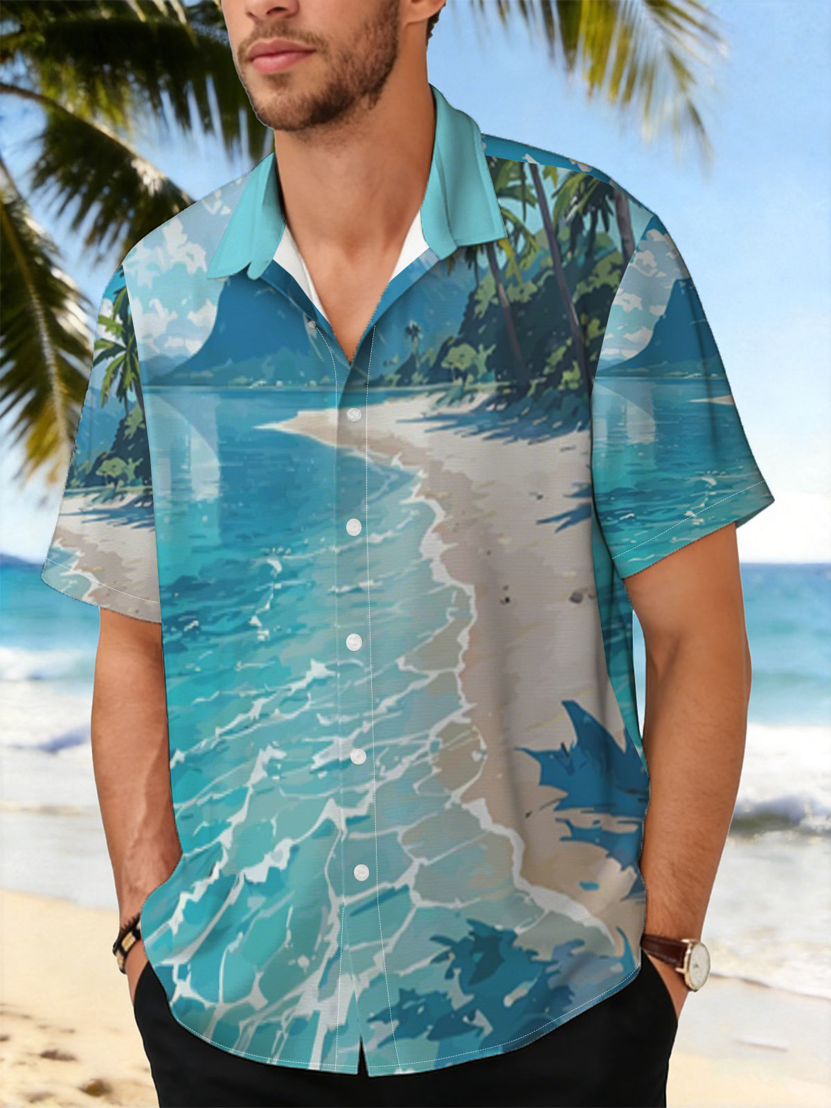 Tropical Beach with Crystal Clear Water and Palm Trees -  Shirt