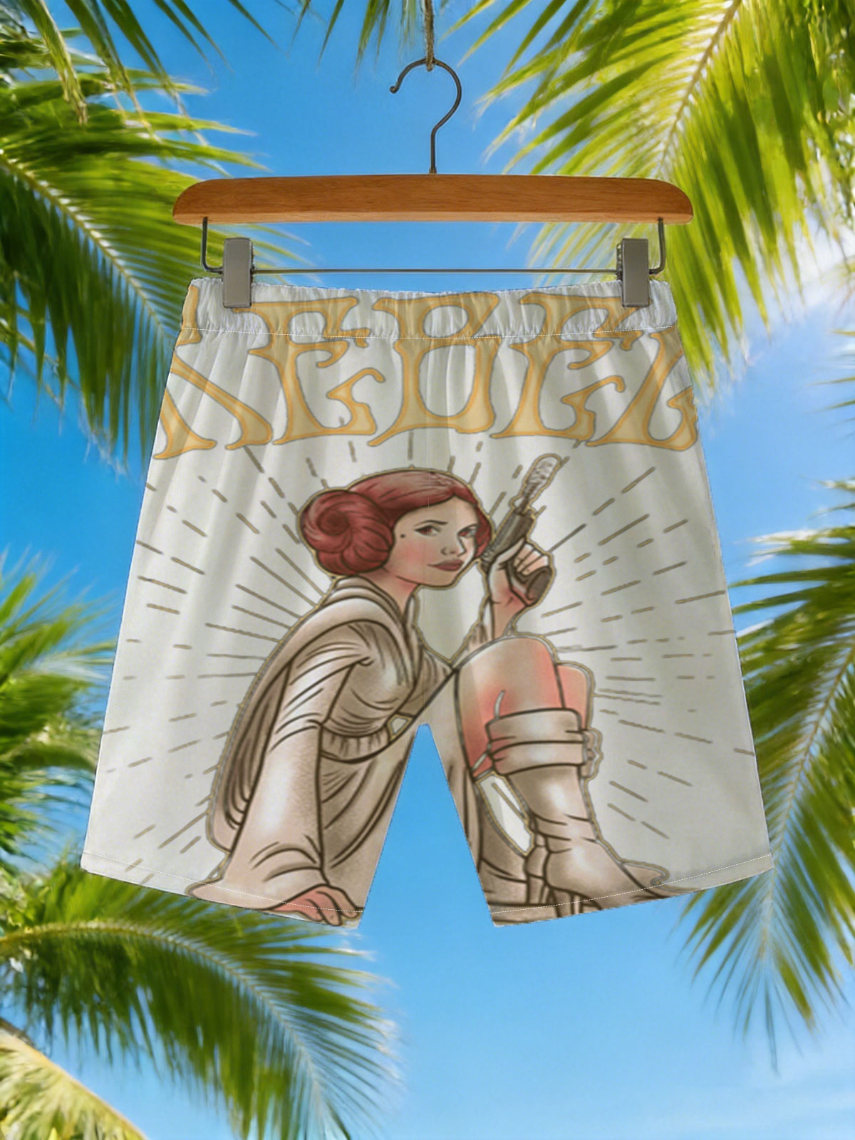 Rebel: Princess Leia Organa with Blaster, Star Wars Icon -  Beach shorts