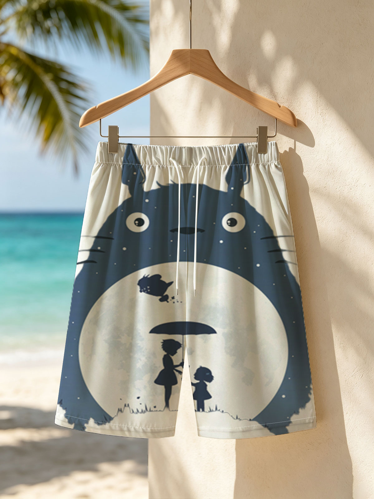 Totoro, Satsuki, and Mei under the Moonlight -  Beach shorts
