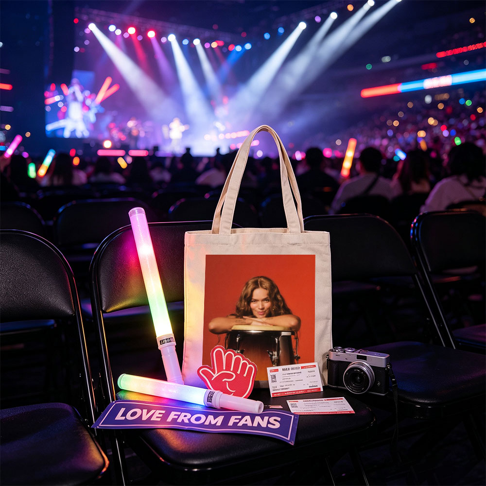 Maren Morris Leaning on a Conga Drum Against a Red Background - Canvas tote bags