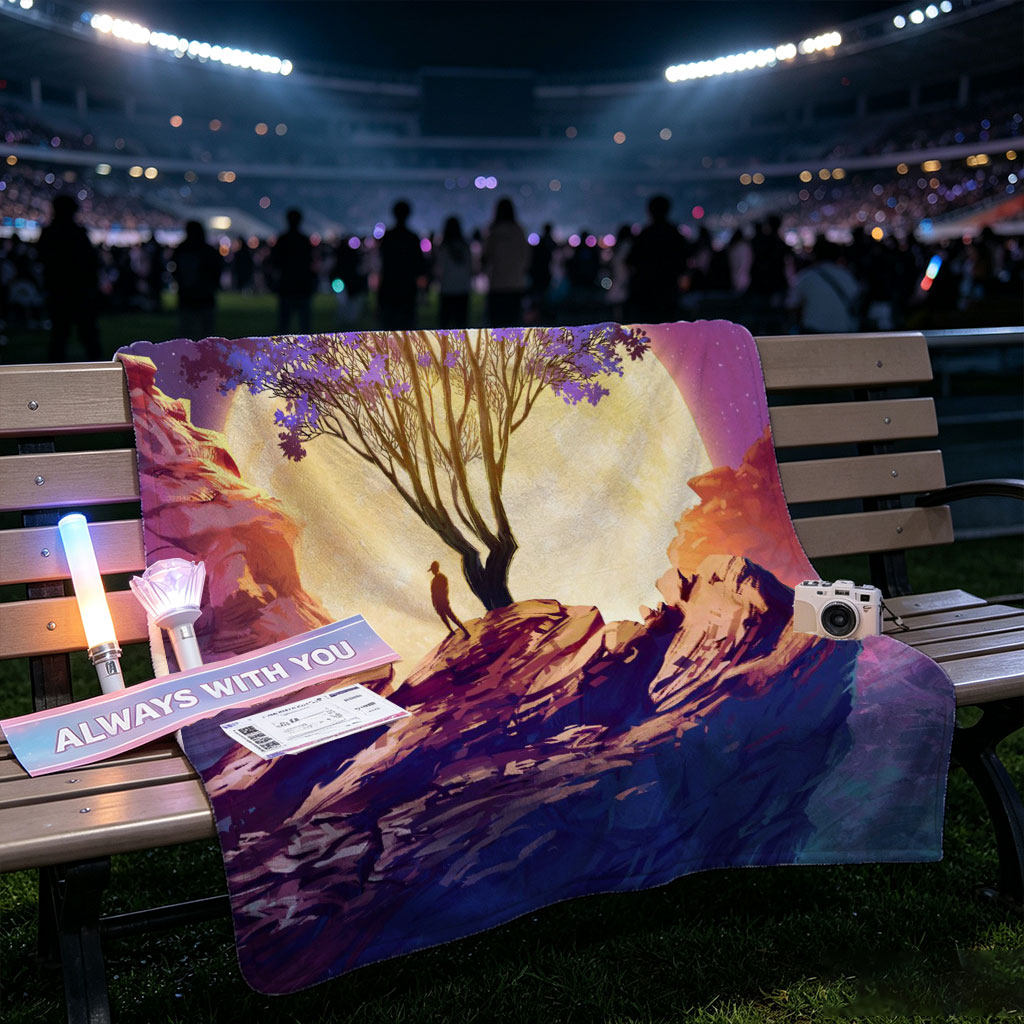 Imagine Dragons Dreamy Landscape with Purple Tree and Moonlit Sky - Blankets