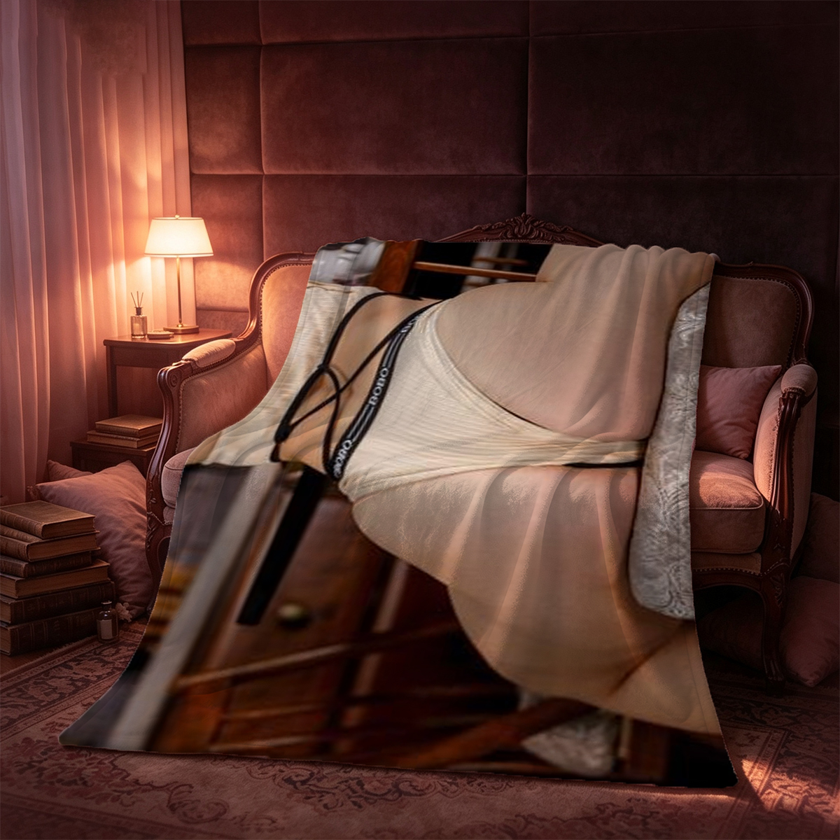 Anya Taylor-Joy lying in bed with platinum blonde hair and orange lipstick. - Blanket