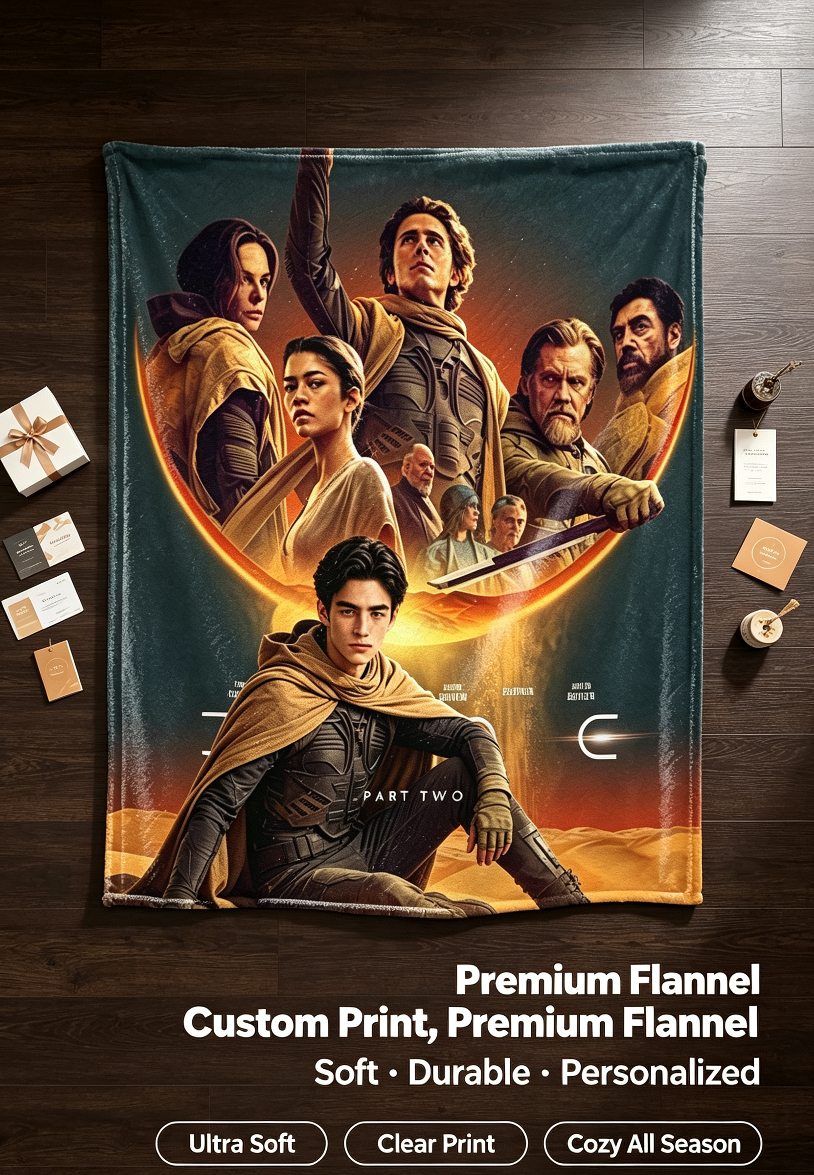Custom Face Blanket Dune Part Two Flannel Blanket Movie Poster Design Desert Theme Cozy Throw Blanket Perfect for Fans Home Decor Gift or Giveaway