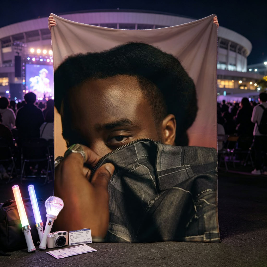 Kendrick Lamar in a Bold Pose Holding Denim Jacket to Face - Blankets