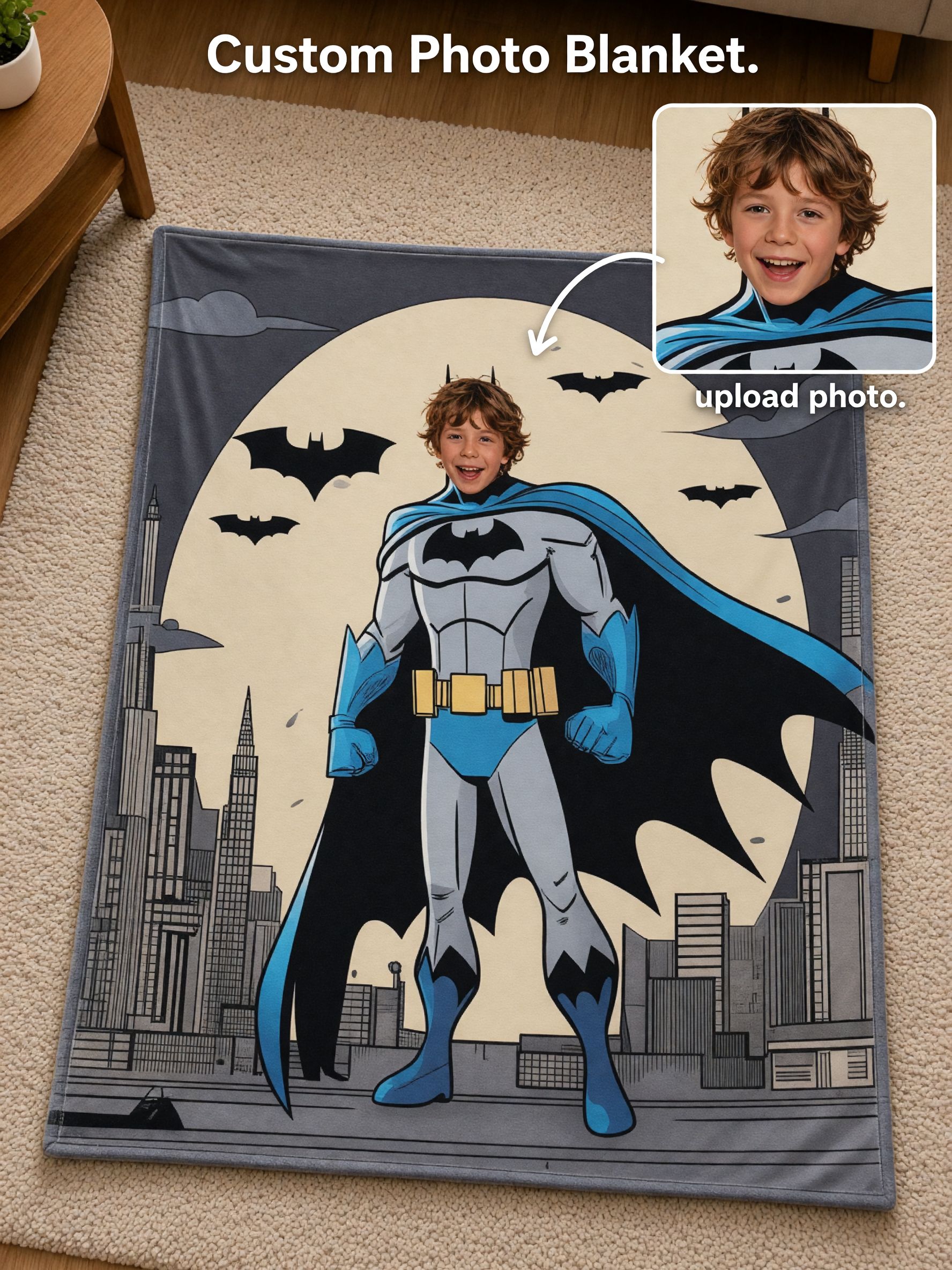 Personalized Superhero Face Blanket Custom Photo Comic Flannel Fleece Throw Skin Friendly Warm Couch Gift