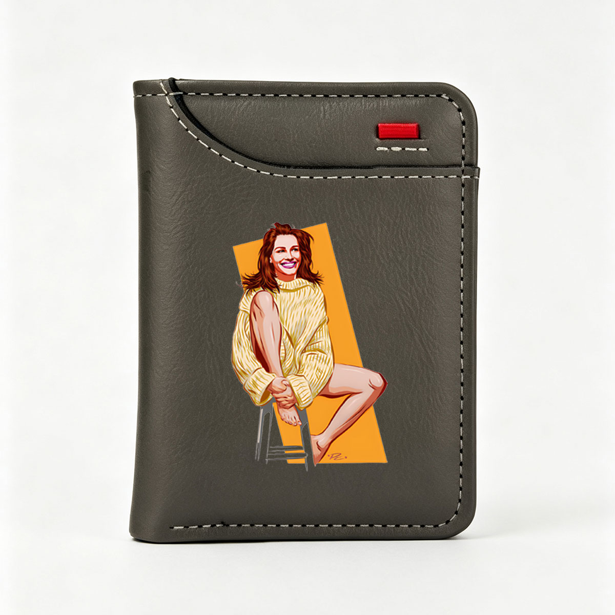 Woman in Yellow Sweater Sitting on Stool - Vertical Style Wallet