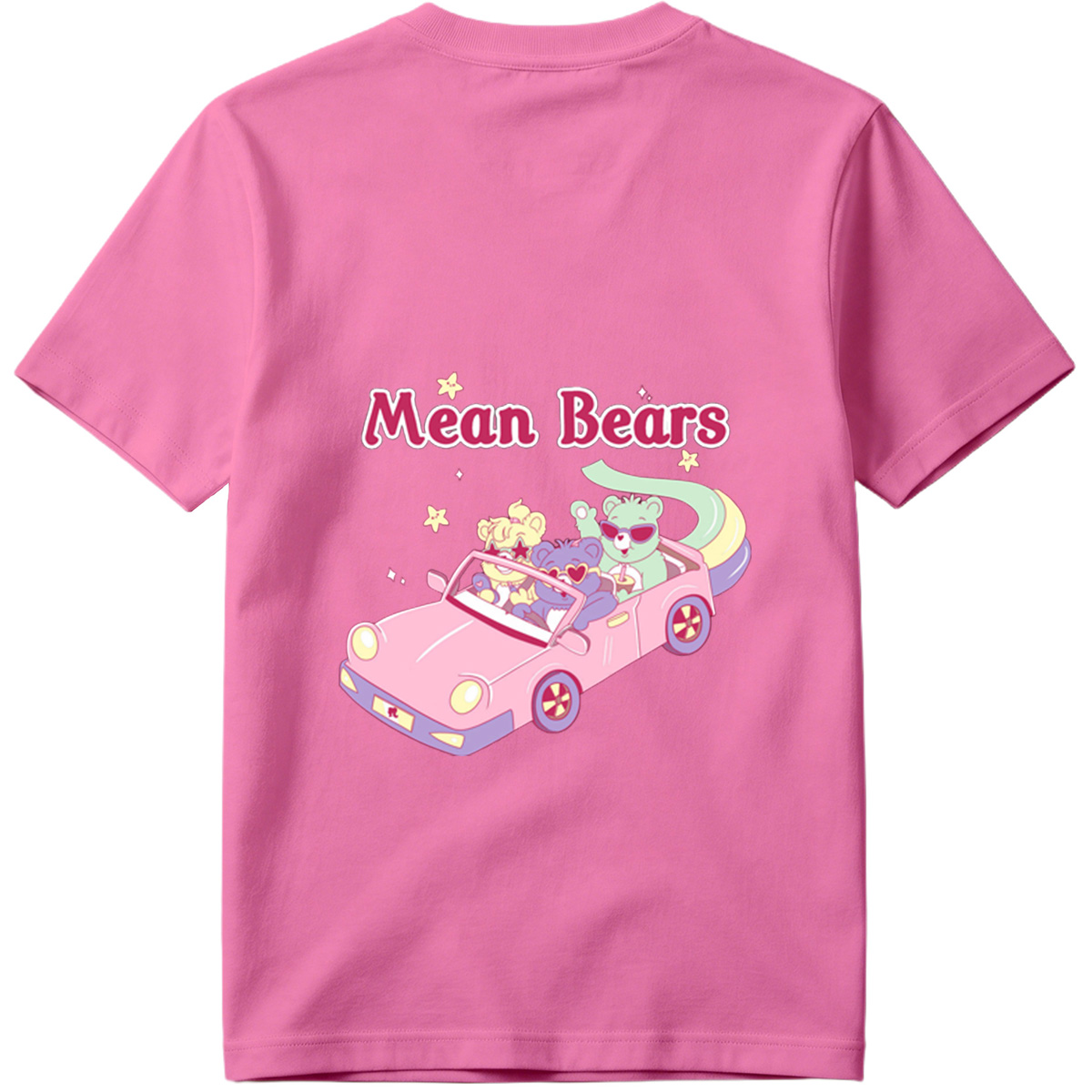 Mean Bears in a Pink Car with Three Cute Characters - Tee