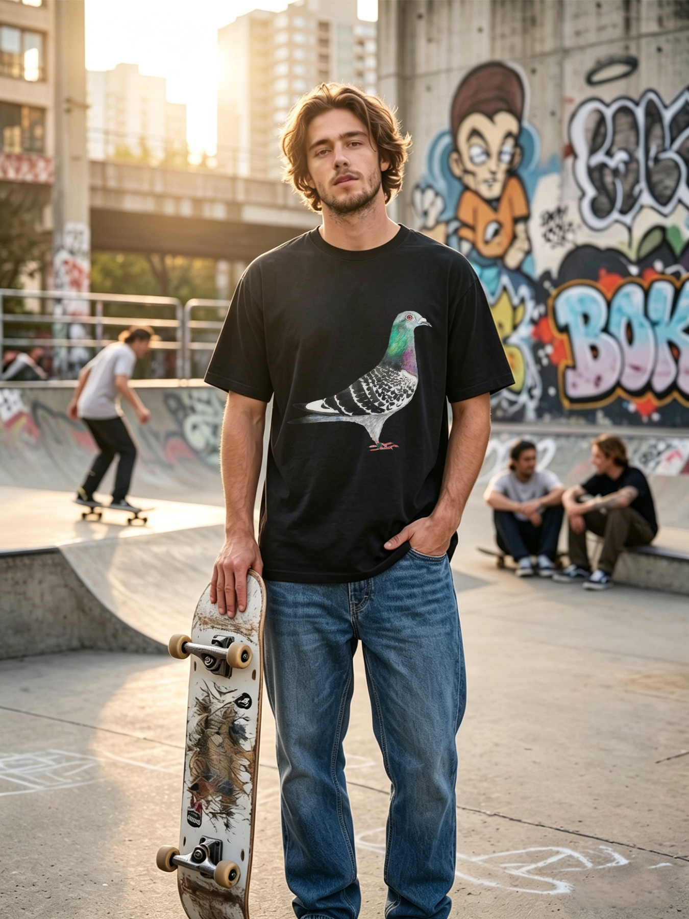 Men's Printed T-Shirt Featuring Colorful Pigeon Design with Vibrant Feathers and Detailed Artwork, Casual Round Neck Lightweight Breathable Summer Short Sleeve T-Shirt for Outdoor Activities, Urban Streetwear, Nature Lovers and Bird Enthusiasts