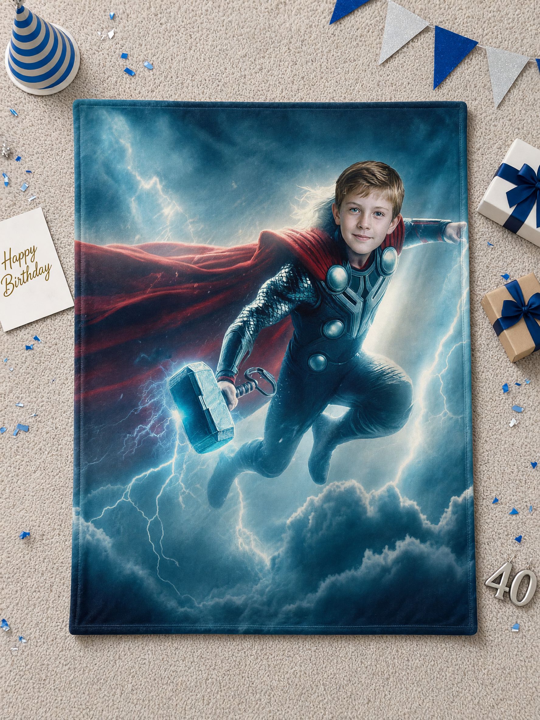 Personalized Superhero Face Photo Blanket, Custom Flannel Fleece Throw, Ideal Cozy Gift for Kids and Family