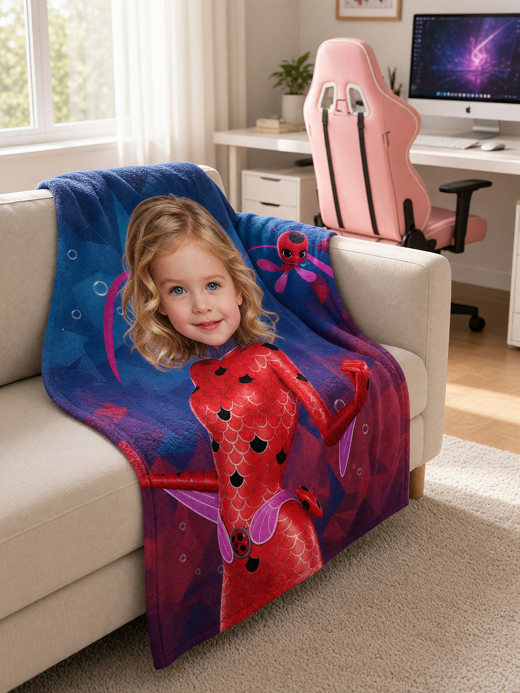 Custom Face Photo Blanket Personalized Superhero Cartoon Flannel Throw for Kids, Ideal Cozy Keepsake Gift