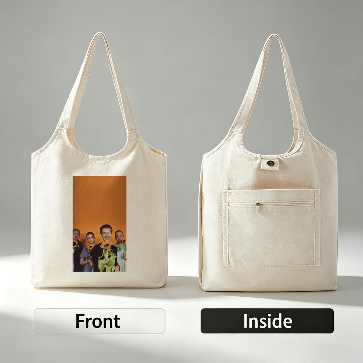 Imagine Dragons Band Members Holding Sunflowers Against Orange Background - Canvas shoulder bags/
