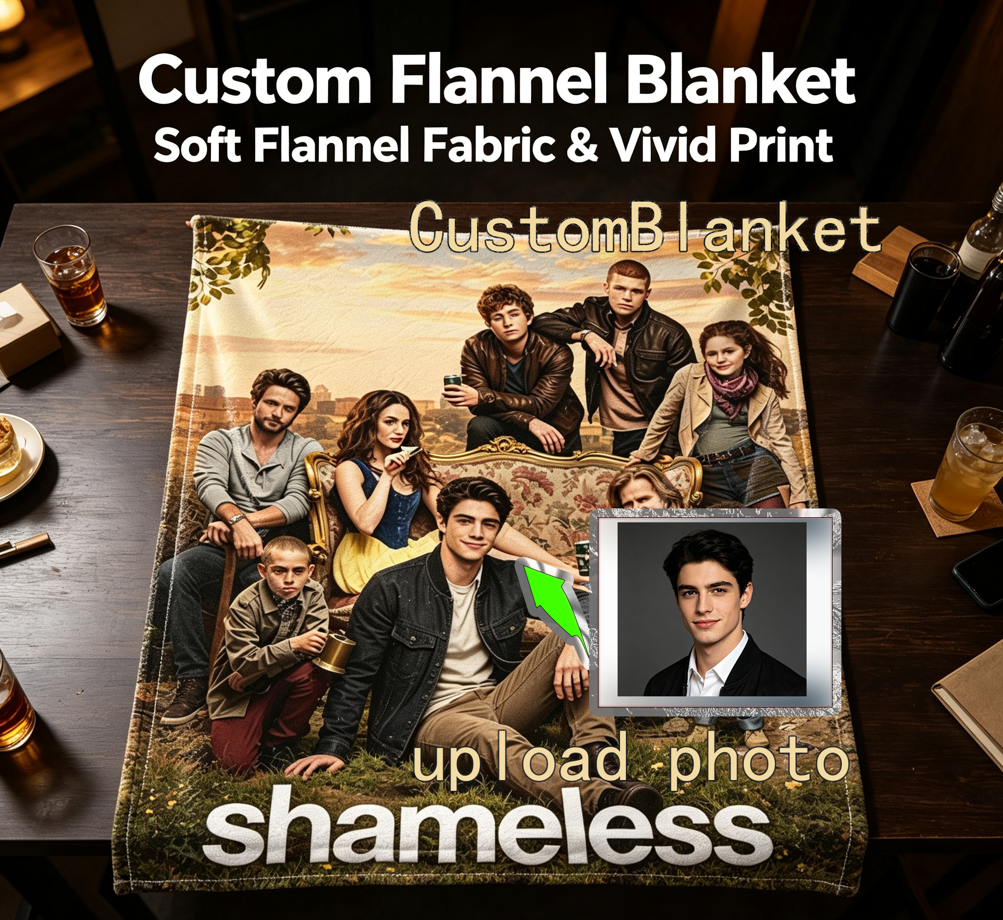 Custom Face Blanket Shameless TV Show Flannel Blanket for Couch and Bed Cozy Gift for Fans and Family Gatherings