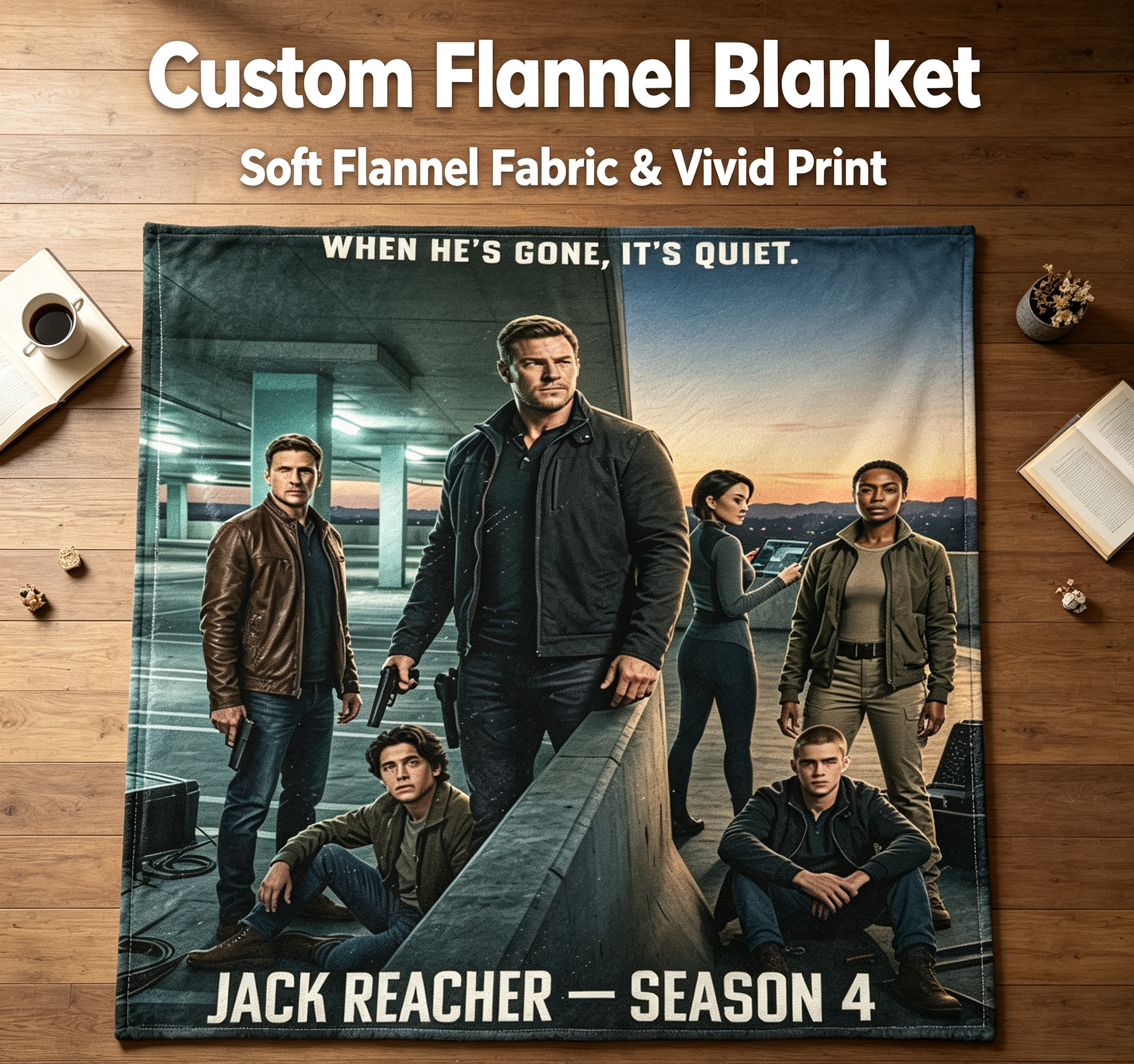 Custom Face Blanket Jack Reacher Season 4 Flannel Blanket for Couch, Bed, or Travel – Perfect Gift for Fans of the Action Thriller Series