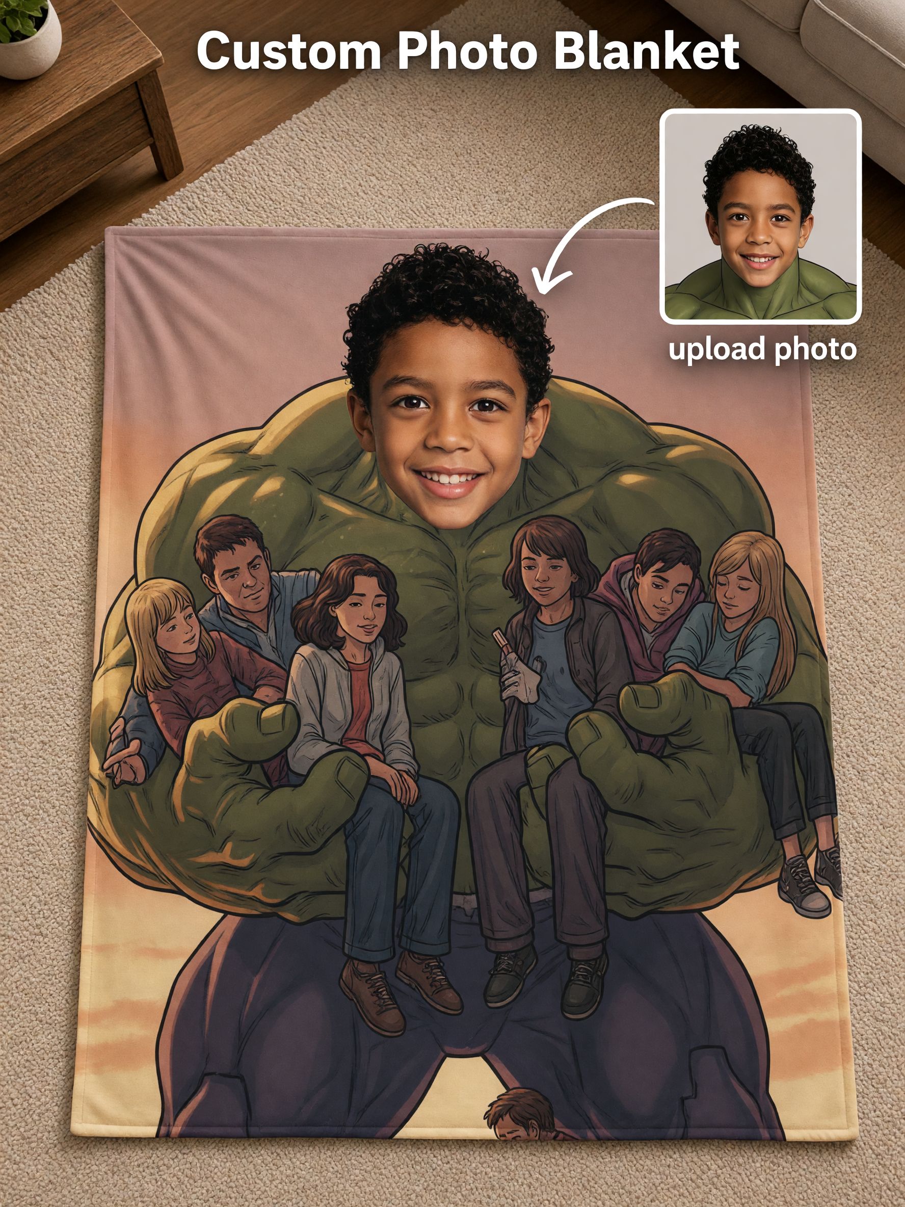 Personalized Custom Face Flannel Fleece Blanket Soft Superhero Portrait Throw Ideal Family Keepsake Gift