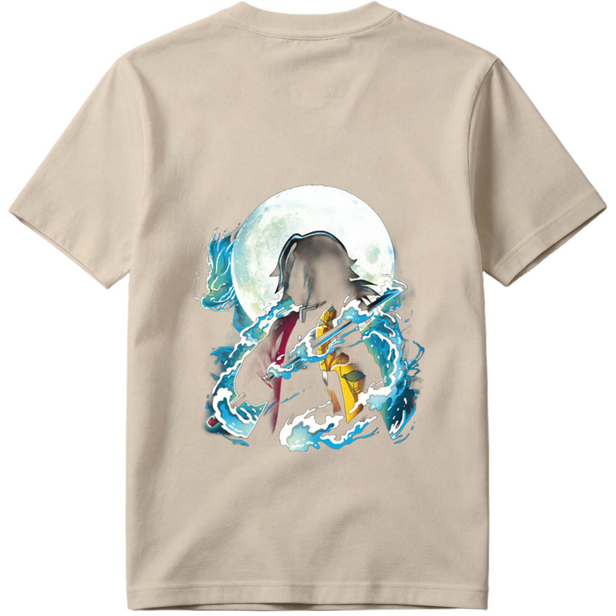 Demon Slayer Tanjiro Kamado Water Breathing Moon Background - Tee