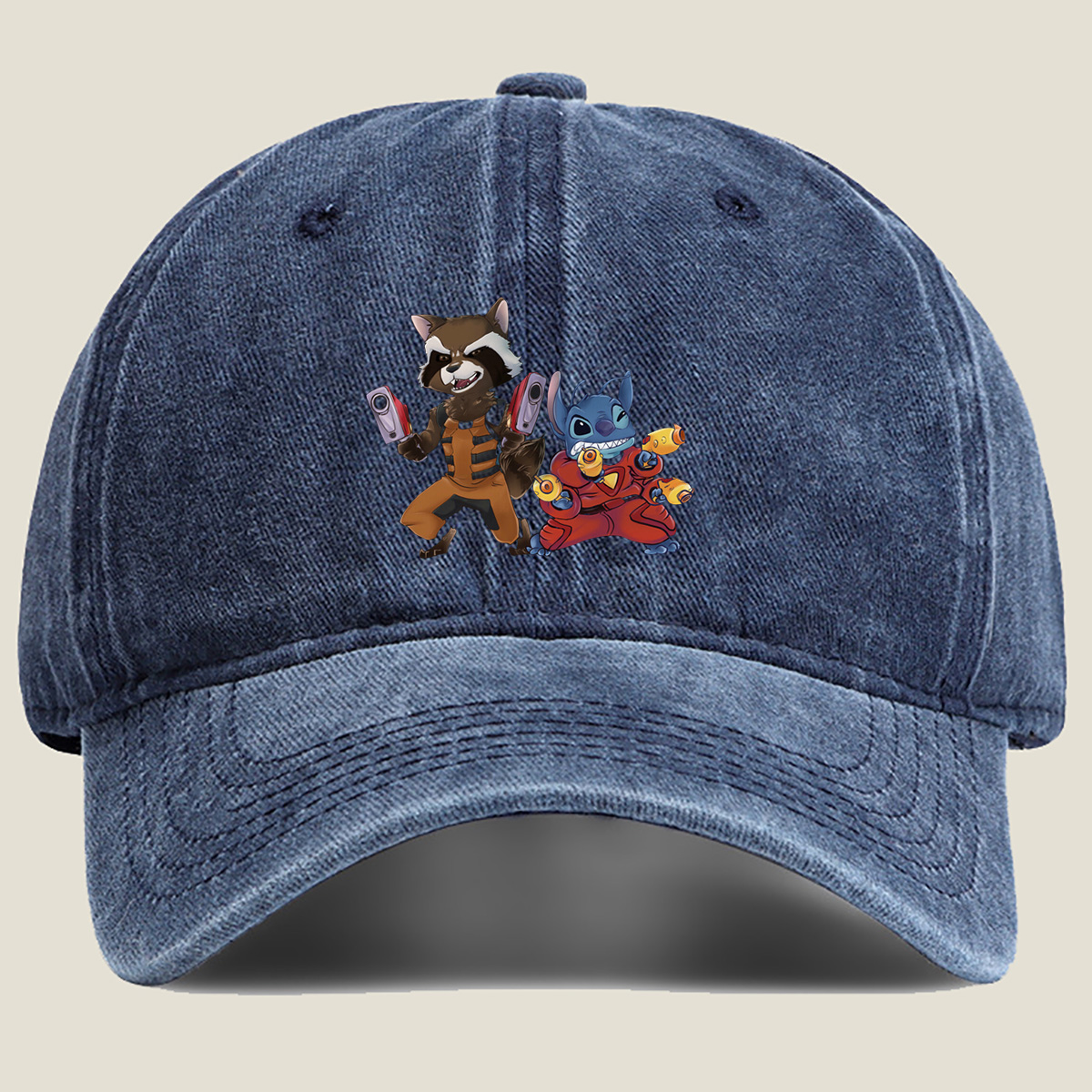 Rocket Raccoon and Stitch - Washed Denim - Baseball Cap