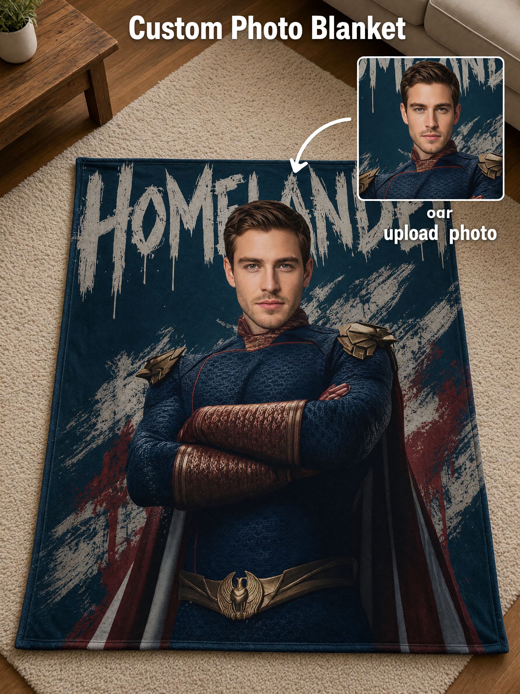 Custom Face Photo Flannel Fleece Blanket Personalized Hero Portrait Throw for Sofa Bed Cozy Novelty Gift for Him