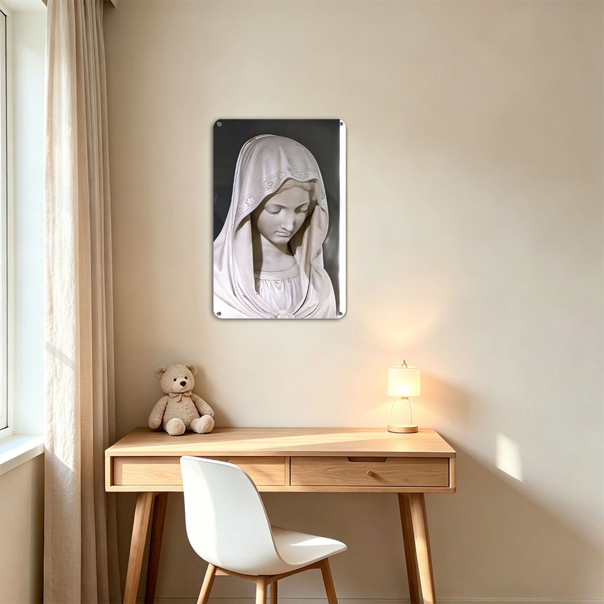 Virgin Mary Statue in White Marble - painting