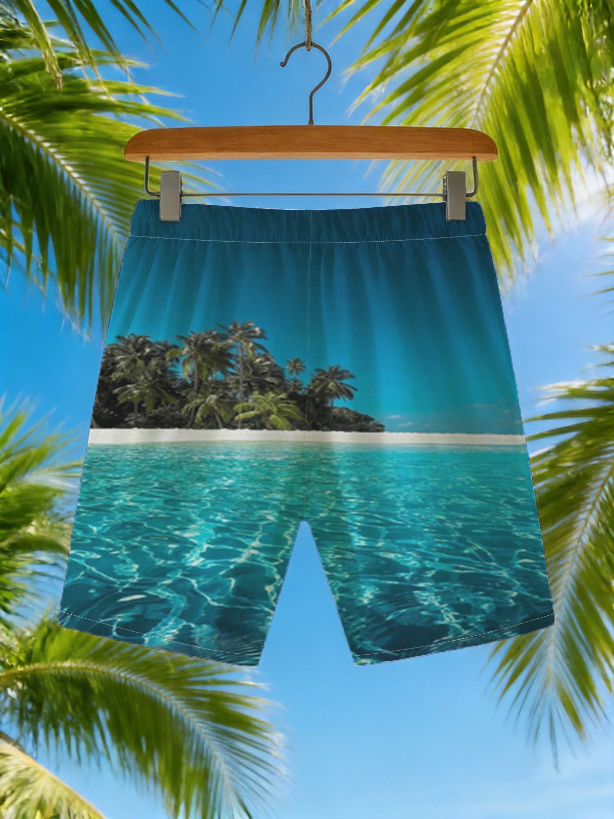 Crystal Clear Waters and Palm Trees on a Tropical Beach -  Beach shorts