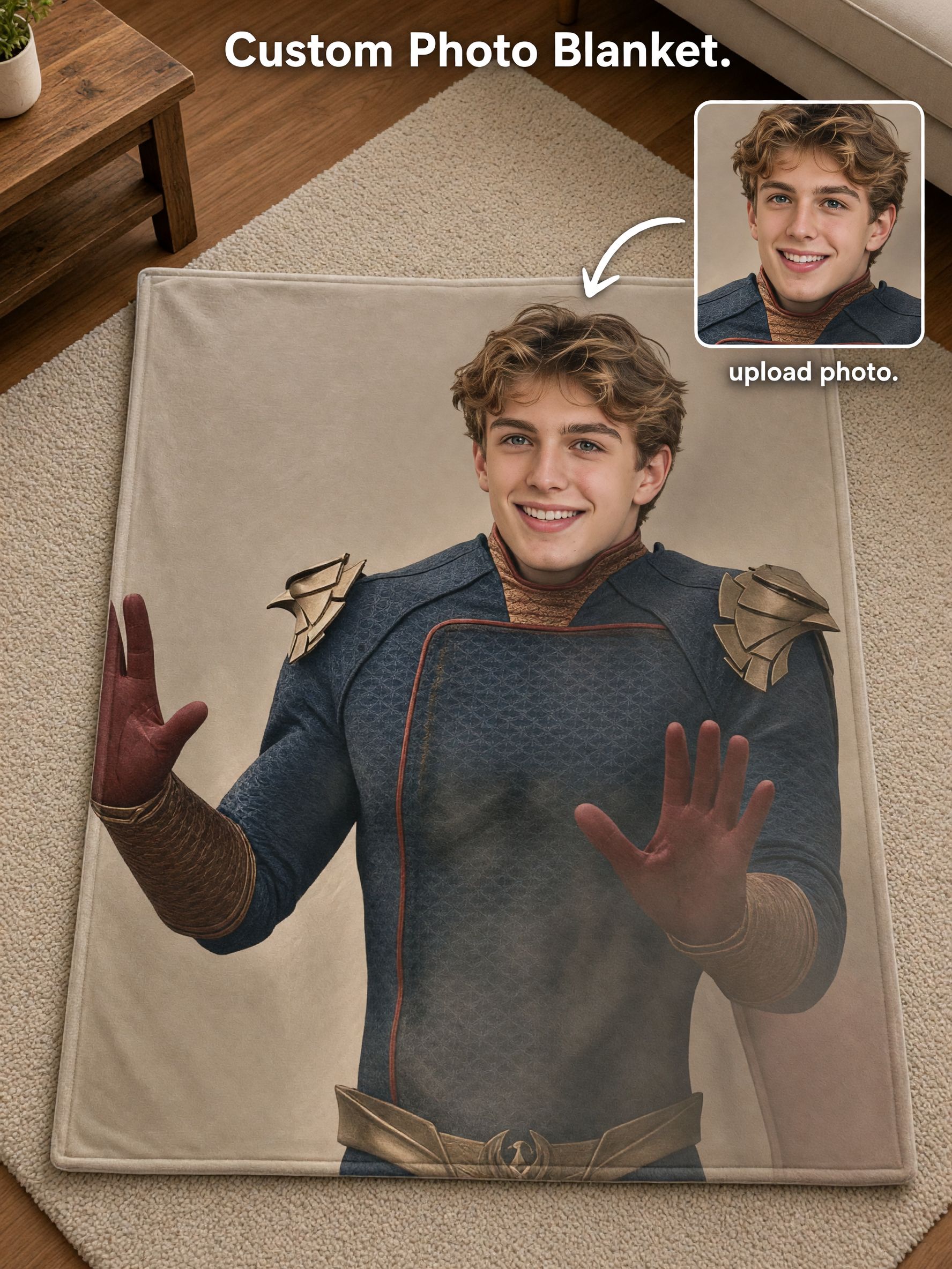 Custom Photo Flannel Blanket Personalized Face Portrait Throw Soft Warm Anti Pilling Bed Couch Fleece Gift