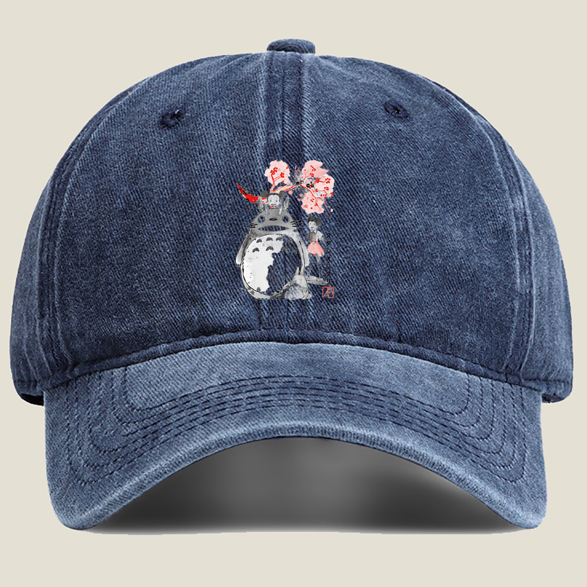 Totoro, Mei, and Satsuki from Studio Ghibli - Washed Denim - Baseball Cap