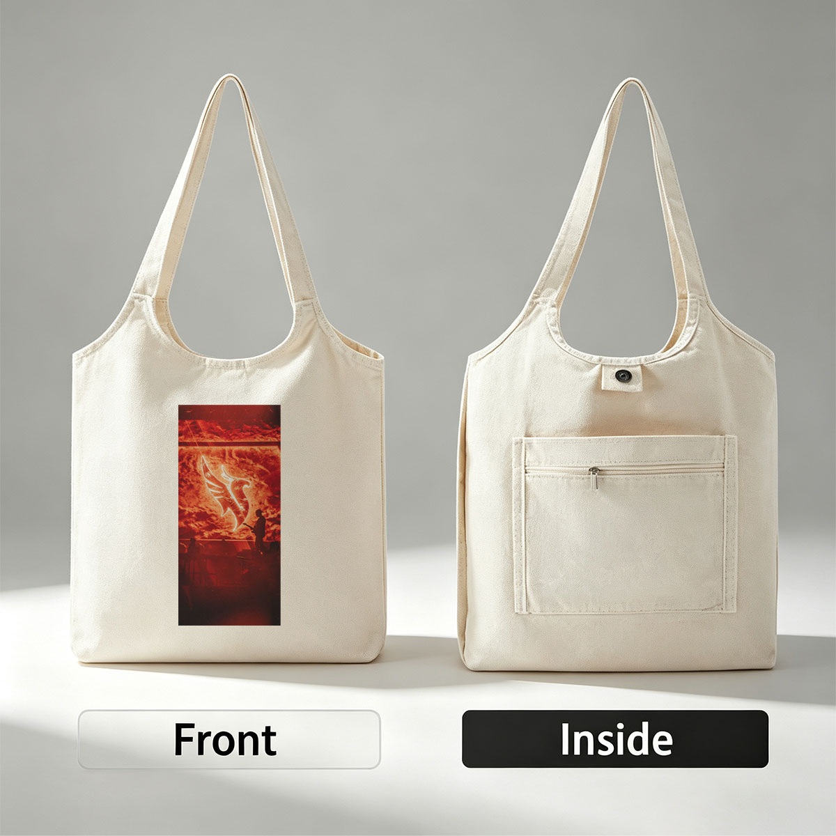 Imagine Dragons Live Performance with Dramatic Red Sky and Glowing Logo Projection - Canvas shoulder bags/