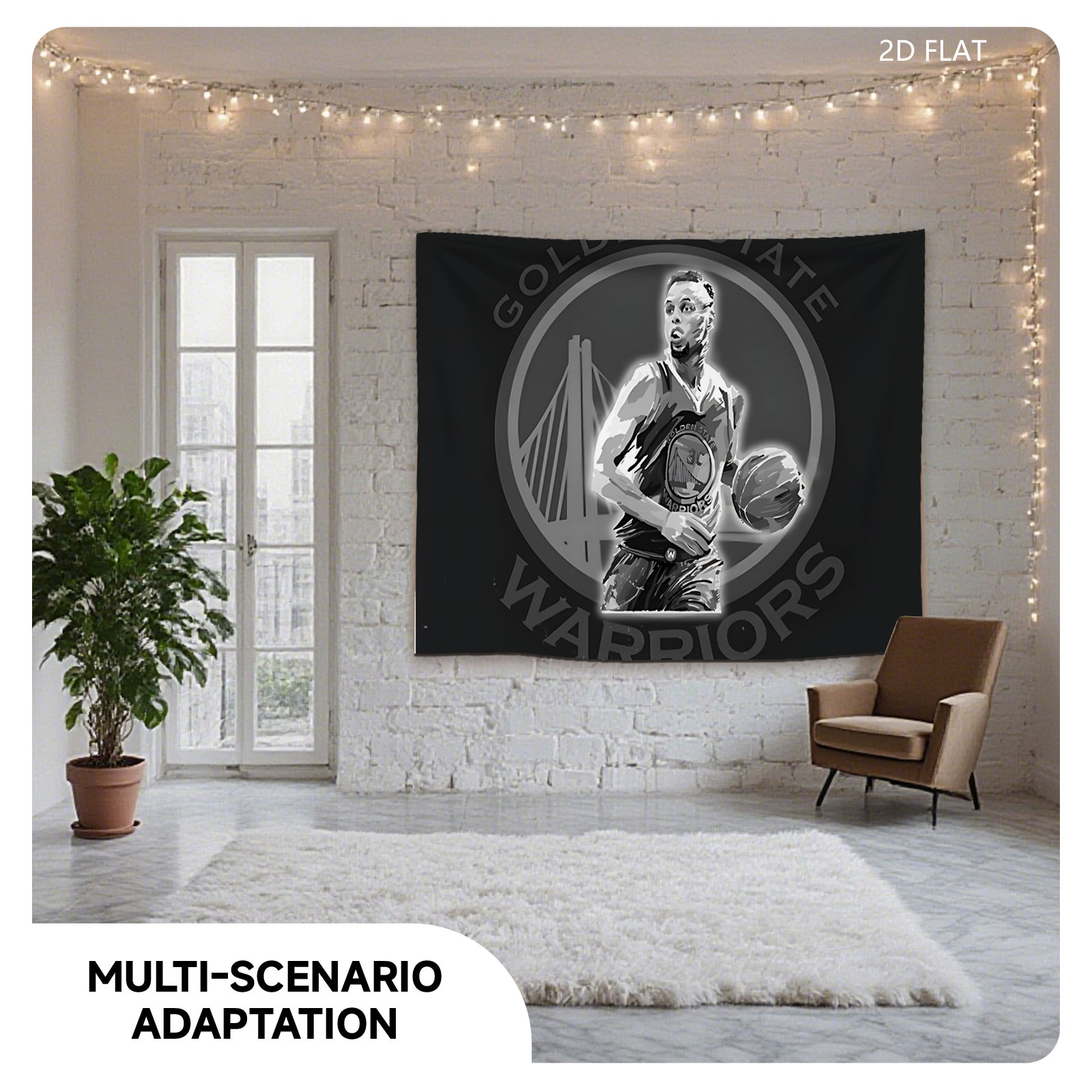 Stephen Curry in Golden State Warriors Uniform with Basketball - Tapestry