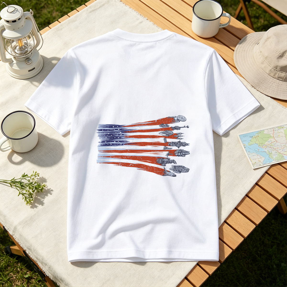 Star Trek and Star Wars Ships in American Flag Design - Tee