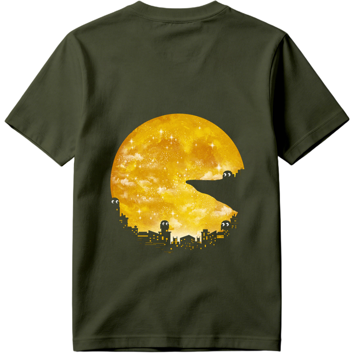 Pac-Man Cityscape Under the Moon - Tee