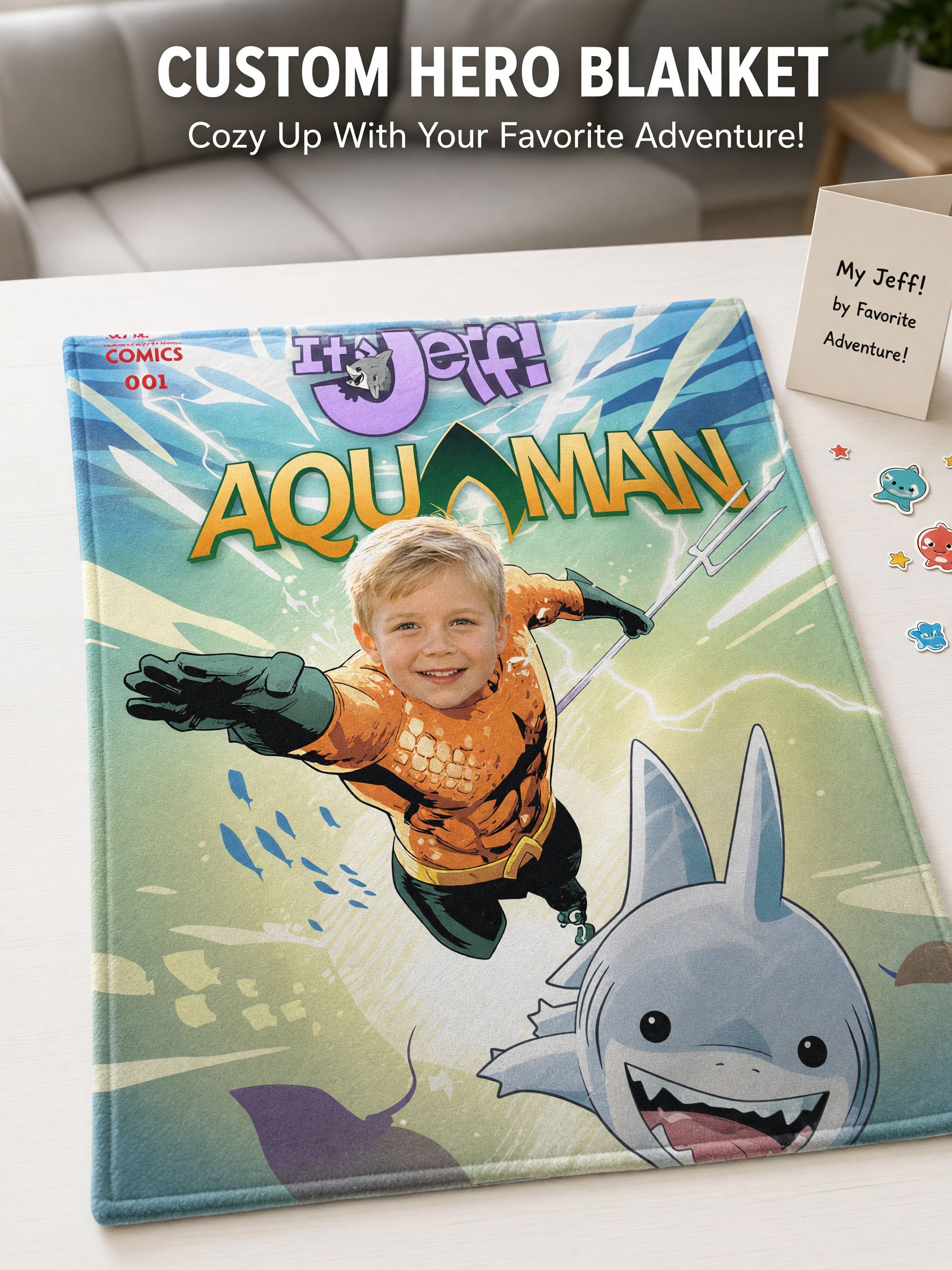 Custom Face Superhero Comic Book Flannel Blanket, Personalized Photo Soft Plush Fleece Throw for Kids and Adults