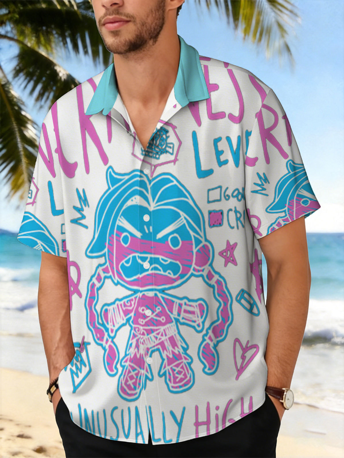 Craziness Level: Unusually High - Animated Character with Blue Hair and Pink Stripes -  Shirt