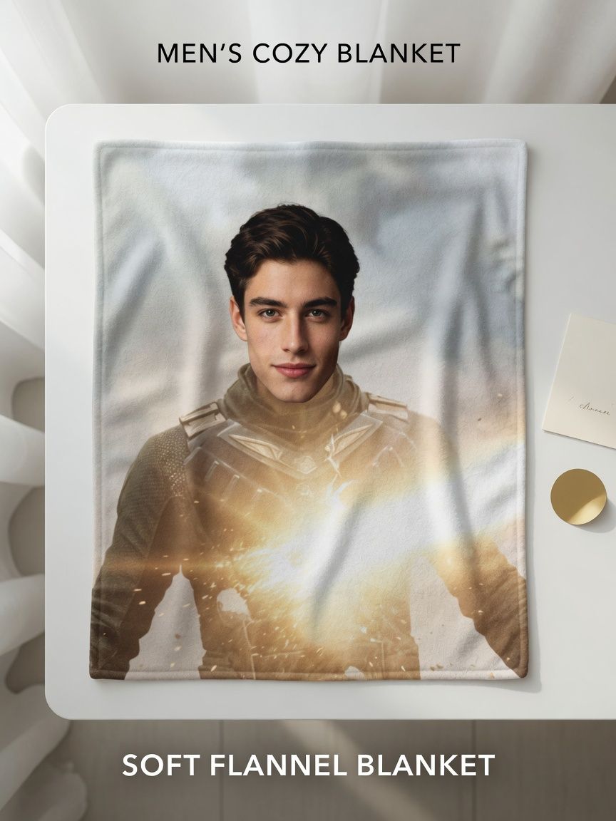 Custom Face Photo Flannel Fleece Blanket, Personalized Superhero Portrait Throw Blanket for Bed Couch Sofa, Unique Gift