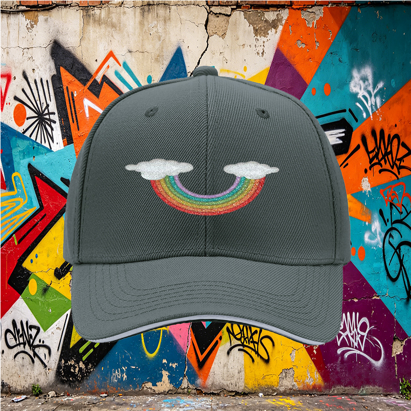Unisex Classic Sandwich Hat with Glitter Rainbow and Cloud Print - Perfect for Outdoor Activities, Festivals, and Casual Wear - Ideal for Adults Seeking Fun and Stylish Headwear