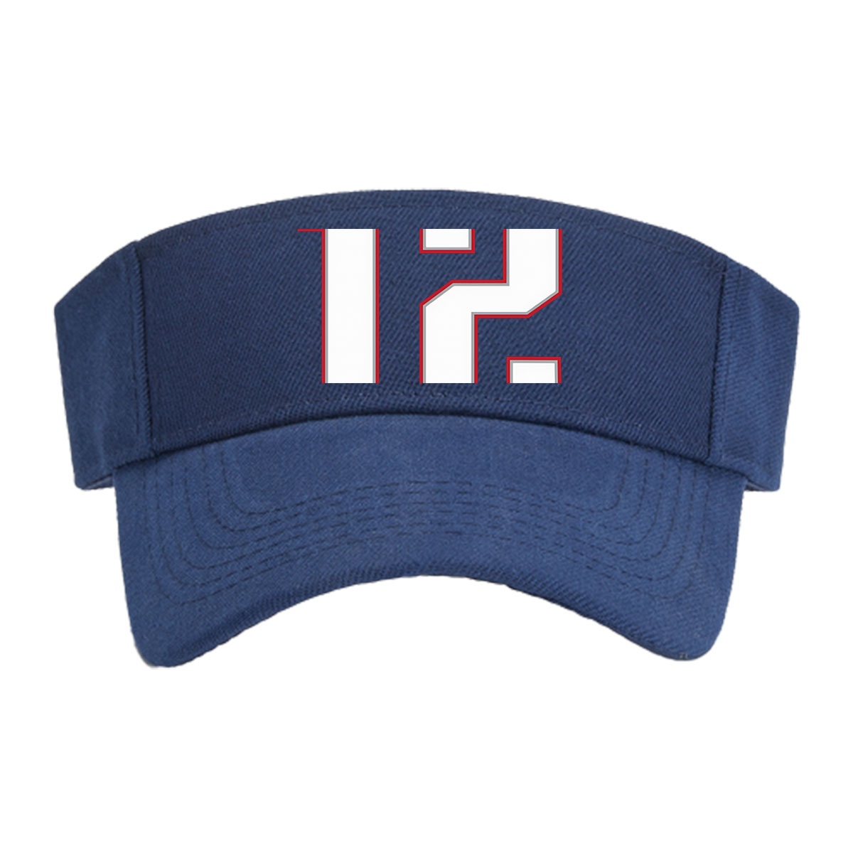 Number 12 in White with Red Outline on Dark Background -  Visor cap