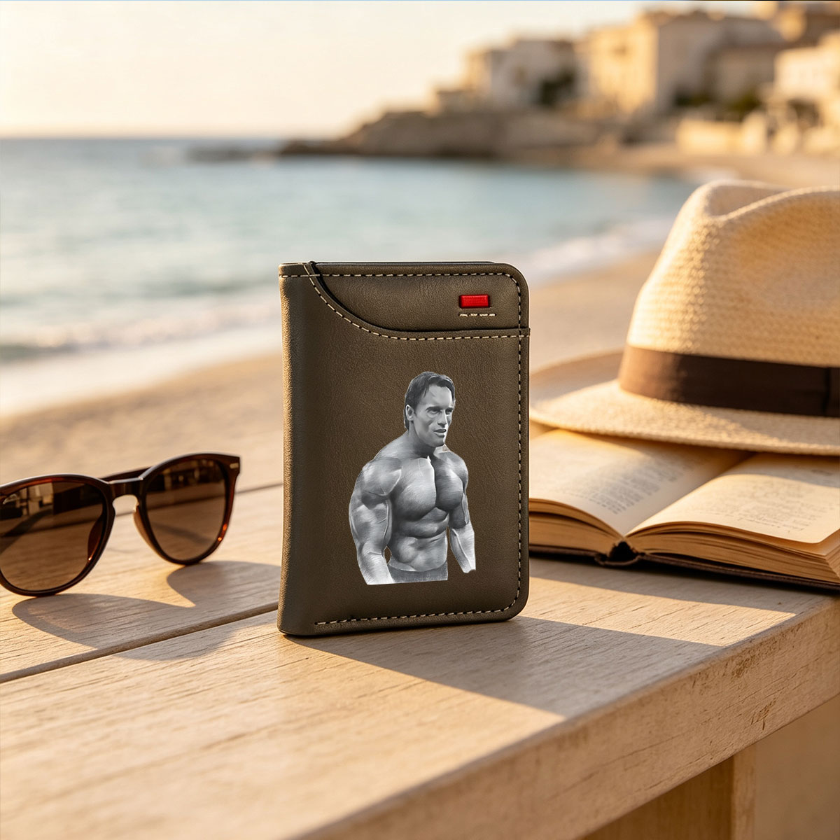 Muscular Man with Defined Physique in Black and White - Vertical Style Wallet