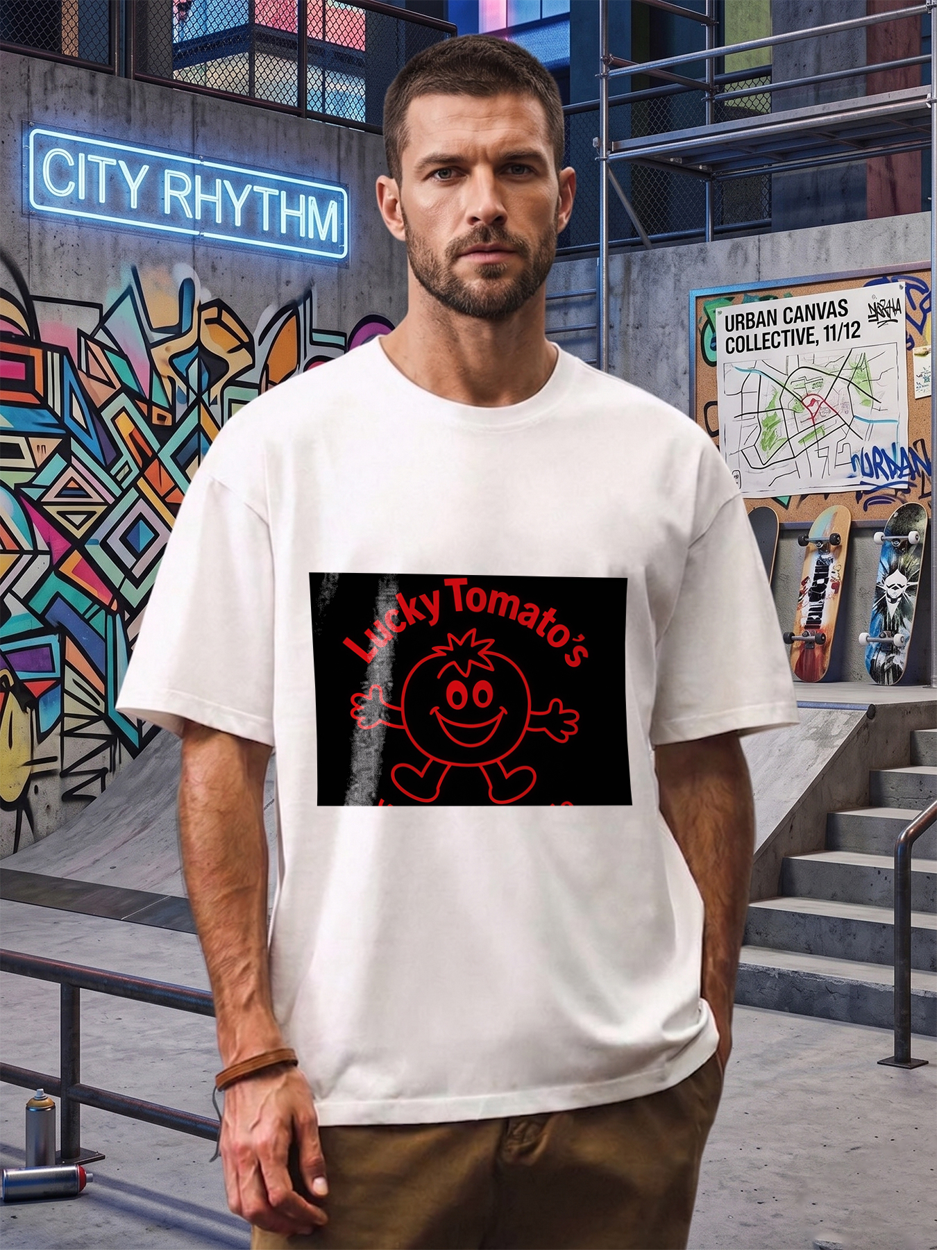 Men's Lucky Tomato's Cartoon Print T-Shirt Casual Round Neck Summer Lightweight Breathable Short Sleeve Tee for Daily Wear and Outdoor Activities Adults