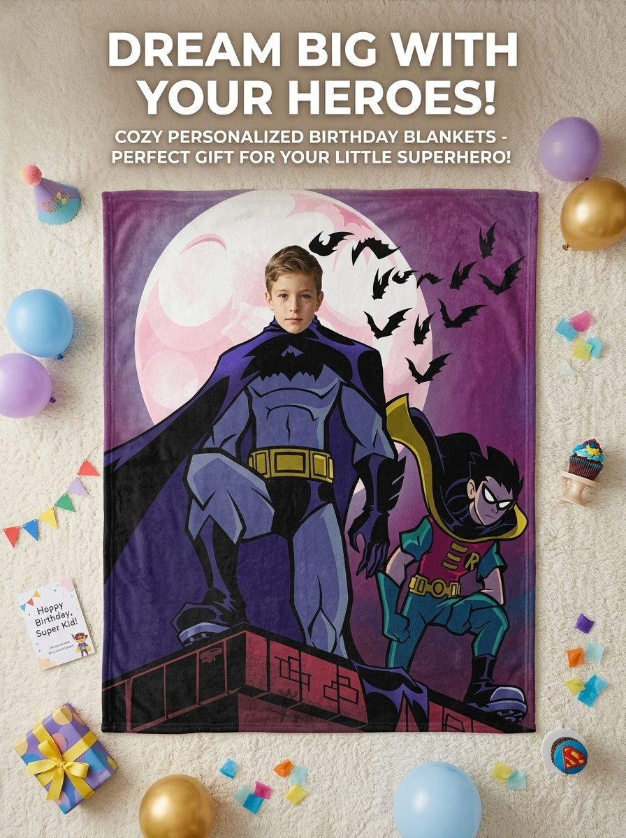 Custom Photo Face Superhero Flannel Blanket Ultra Soft Fleece Bed Throw Ideal Personalized Gift for Kids and Comic Fans