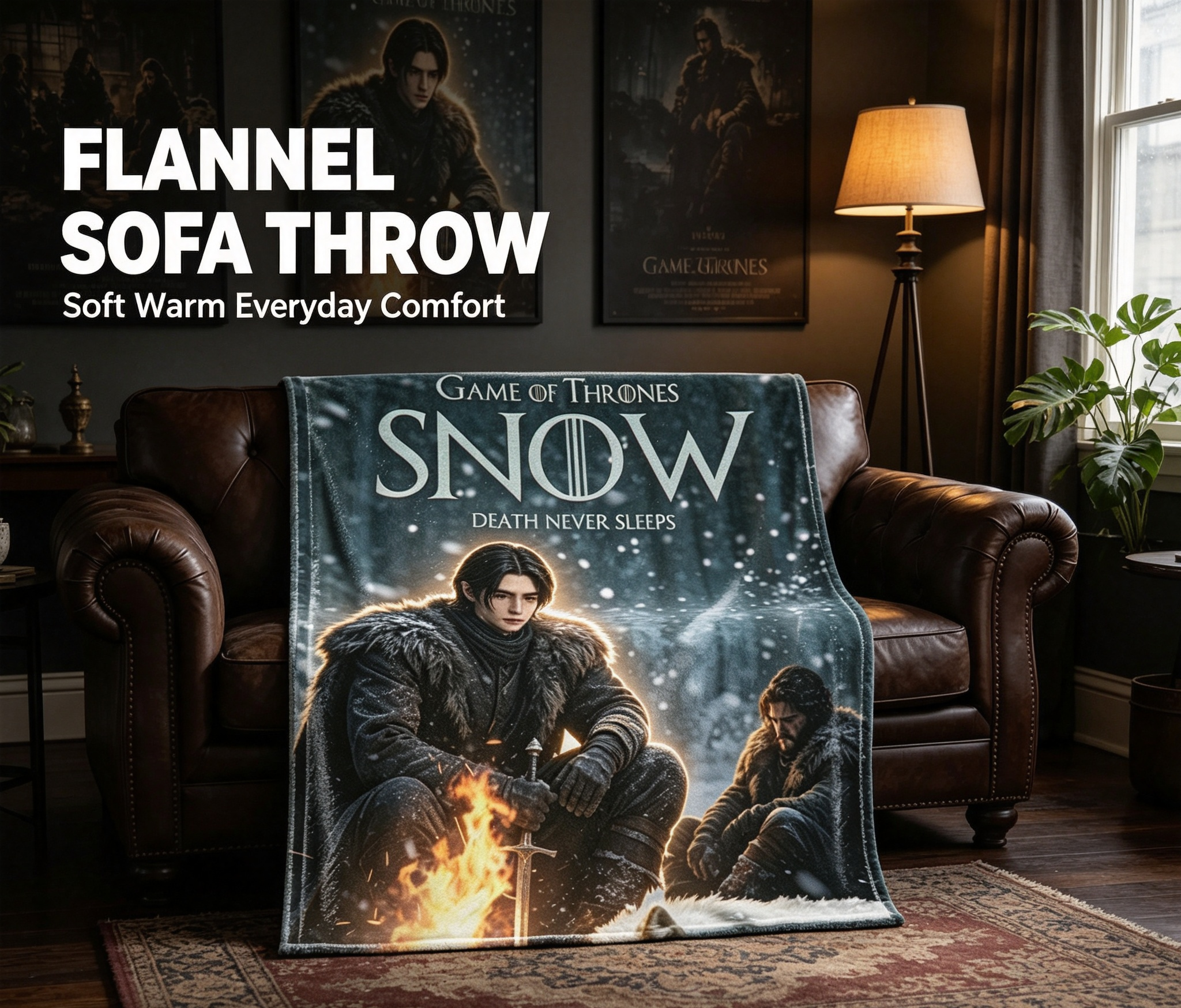 Custom Face Blanket Game of Thrones Snow Flannel Blanket Winter Campfire Scene Gift for Fans